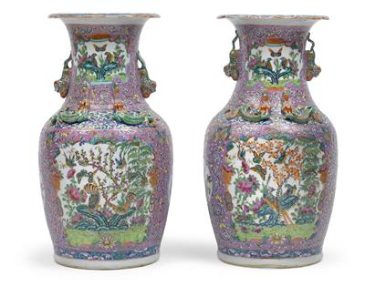 1 Paar Famille Rose-Vasen, - Summer-auction