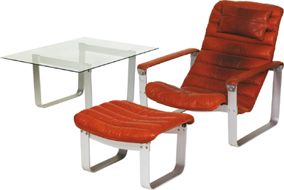 "Pulkka"-Lounge Chair mit Hocker und Beistelltisch mit Glasplatte - Summer-auction