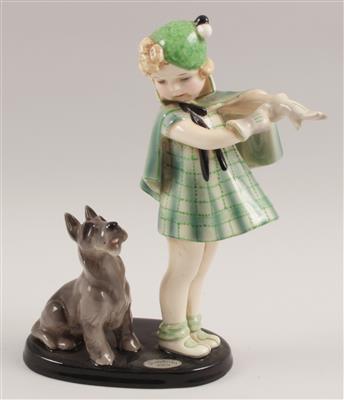 "Komm mit"-Stehendes Mädchen mit sitzendem Terrier, - Antiques and Paintings