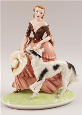 Dame mit Windhund, - Winterauktion - Antiquitäten,<br />Möbel und Bilder
