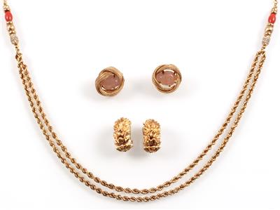 Halskette, 2 Paar Ohrclips, - Antiquariato e Dipinti