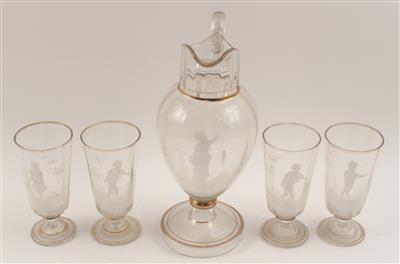 Krug und 4 Gläser, - Antiquitäten & Bilder