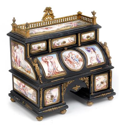 Historicism musical clock and writing set in the form of a secretaire, - Works of Art (Furniture, Sculpture)
