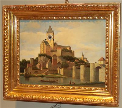 Bilderuhr im Biedermeierstil "Festung am Fluss" - Antiques and Paintings