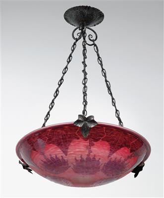 Dreiflammige Deckenlampe "Dahlias", - Saisonabschluss-Auktion Bilder Varia, Antiquitäten, Möbel/Design