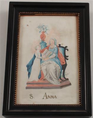 Aquarell H. Anna lehrt Maria Lesen, - Sommerauktion - Bilder Varia, Antiquitäten, Möbel und Design