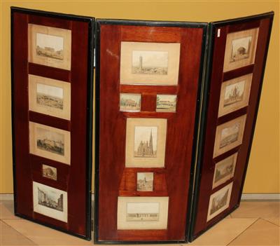 Dreiflügeliger Paravent um 1900, - Sommerauktion - Bilder Varia, Antiquitäten, Möbel