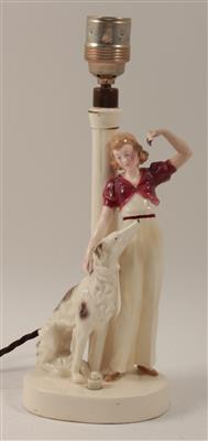Junge Frau mit Windhund-Tisch lampe, - Antiquitäten & Bilder