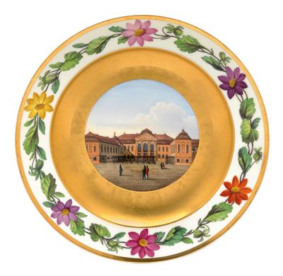 Veduta plate with depiction of the Hotel de Radzivil in Berlin, - Oggetti d'arte (mobili, sculture, Vetri e porcellane)