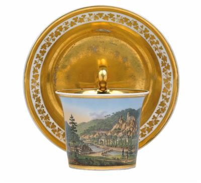 Vue de la vallée de Ste. Hélène, près de Baden en Autriche - veduta cup and saucer, - Starožitnosti (Nábytek, Sochařská díla, Sklo, Porcelán)