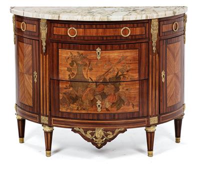 Demi-lune salon chest of drawers, - Starožitnosti (Nábytek, Sochařská díla, Sklo, Porcelán)