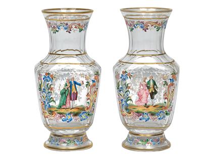 Lobmeyr-Paar Vasen mit goldenem Monogramm "D", - Antiquitäten (Möbel, Skulpturen, Glas und Porzellan)