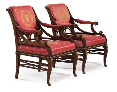 Pair of Neo-Classical revival armchairs, - Starožitnosti (Nábytek, Sochařská díla, Sklo, Porcelán)