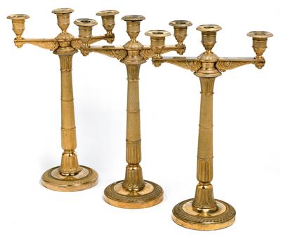 Pierre Philippe Thomire – three three-flame candelabra, - Works of Art (Furniture, Sculpture, Glass and porcelain)