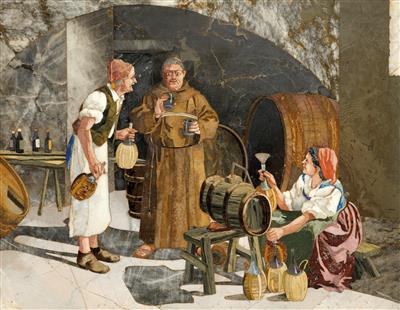 Pietra Dura Picture – Monk in a Wine Cellar, - Starožitnosti (Nábytek, Sochařská díla, Sklo, Porcelán)