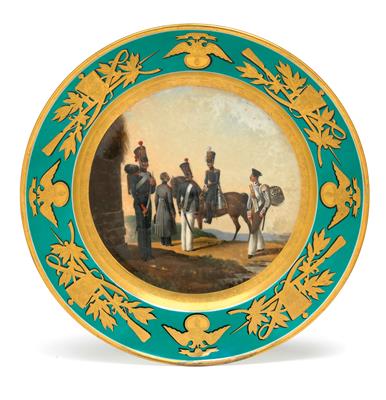 Russischer Teller mit Militärszene datiert 1840, - Antiquitäten (Möbel, Skulpturen, Glas und Porzellan)