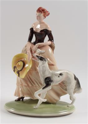 Dame mit Windhund, - Antiquitäten & Bilder