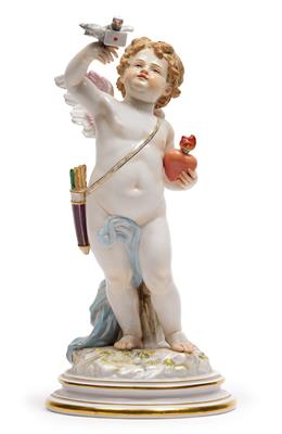 Cupid with carrier pigeon and flaming heart in his hands, - Oggetti d'arte