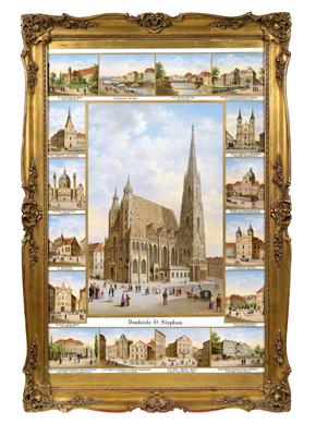 Porzellan-Bild mit "Wiener Veduten" und Bezeichnungen, - Antiquitäten & Möbel