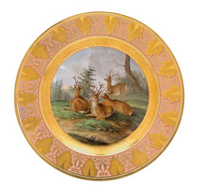 A plate with 4 roe bucks, - Works of Art (Furniture, Sculptures, Glass, Porcelain)