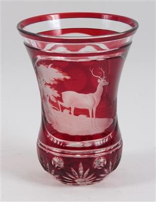 Sockelbecher mit Hirsch, Glas, - Antiques and Paintings
