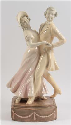 Tanzendes Paar im Biedermeierkostüm, - Antiquitäten & Bilder