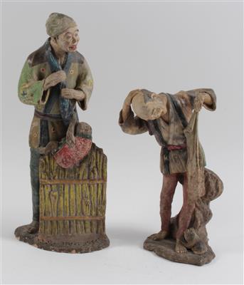 Mann mit Affe, Mann mit Hündchen, - Saisonabschluß-Auktion Bilder Varia, Antiquitäten, Möbel, Teppiche und Design
