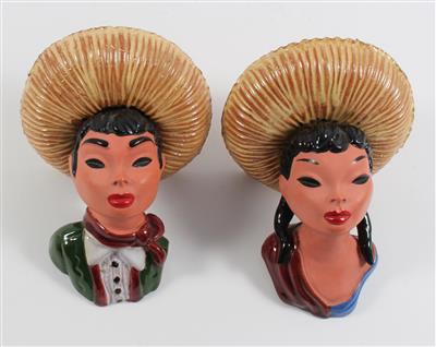 2 Wandmasken, Mexikanerin und Mexikaner, - Starožitnosti, Obrazy