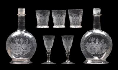 "Antonio Alberti de Poja", seven glass items with large combined coat-of-arms, - Works of Art (Furniture, Sculpture, Glass and porcelain)