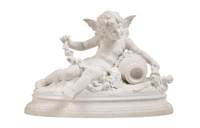 Cupid with a garland of roses and torch in his hands, - Works of Art (Furniture, Sculpture, Glass and porcelain)