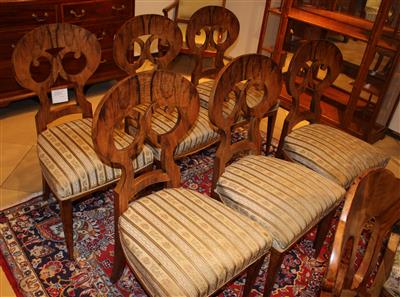 Satz von 6 Biedermeier-Sesseln um 1830/35, - Saisonabschluß-Auktion Bilder, Möbel und Antiquitäten