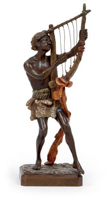 F. X. Bergmann – A Nubian man playing the harp, - Works of Art (Furniture, Sculptures, Glass, Porcelain)