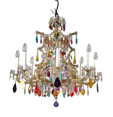 A glass chandelier with rose quartz semi-precious stones, - Oggetti d'arte (mobili, sculture, vetri, porcellane)