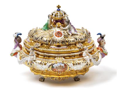 Kronen-Terrine mit Deckel sogenanntes "Drüselkästchen" für Maria Josepha von Österreich, - Antiquitäten (Möbel, Skulpturen, Glas, Porzellan)