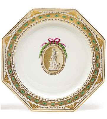 A plate decorated with a figure in the manner of antiquity, - Works of Art (Furniture, Sculptures, Glass, Porcelain)