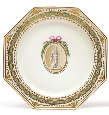 A plate decorated with a figure in the manner of antiquity, - Works of Art (Furniture, Sculptures, Glass, Porcelain)