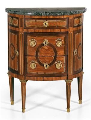 Dainty demi-lune Louis XVI chest of drawers, - Works of Art (Furniture, Sculptures, Glass, Porcelain)