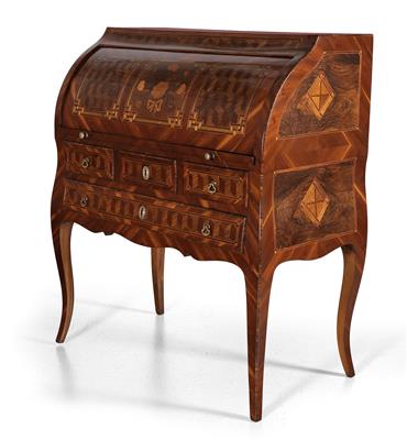 Exquisite early Neo-Classical marquetry roll top desk, - Works of Art