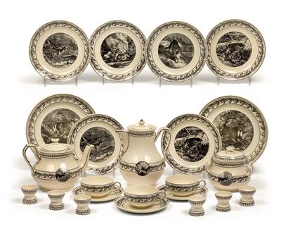 A coffee- and tea service decorated with hunting scenes, - Starožitnosti