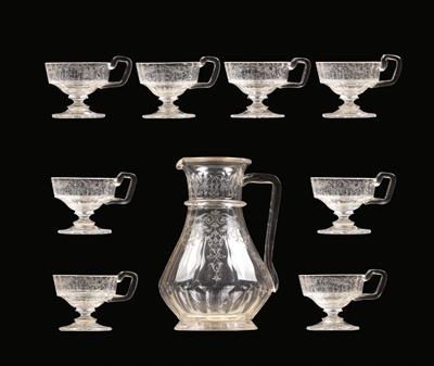 A Lobmeyr jug and eight punch glasses with handles, - Starožitnosti