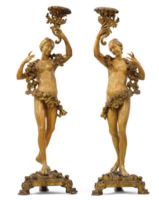 A pair of Baroque girls dancing with garlands of flowers, - Oggetti d'arte