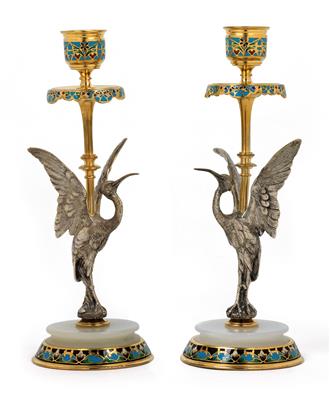 A pair of silver candlesticks, engraved "ALPH. GIROUX PARIS" - Works of Art