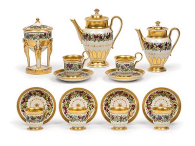 A splendid coffee service with pansy frieze, - Works of Art