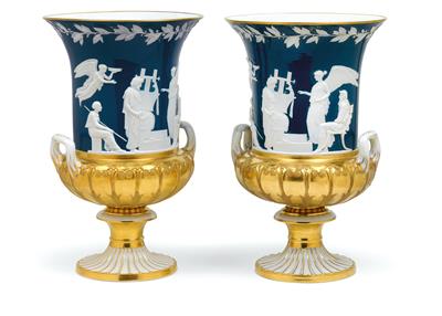 "Apotheoses of Homer" A pair of crater vases decorated with ancient Greek designs, - Starožitnosti