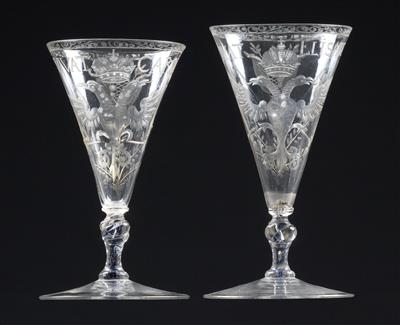 "VIVAT ELISABETHA" "VIVAT CAROLUS", a pair of Baroque champagne flutes, - Starožitnosti