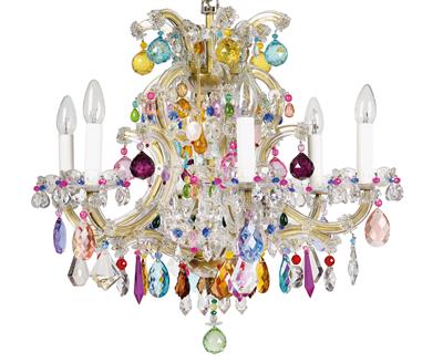 A glass chandelier with semi-precious stones rose quartz and amethyst, - Starožitnosti