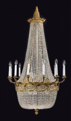 A basket chandelier with 'bronze doré' mounting, - Starožitnosti