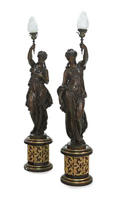 Pair of outstanding candelabras in the form of beautiful young Greek women, - Starožitnosti