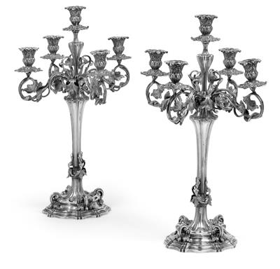 A pair of five-flame Viennese candelabras, - Works of Art