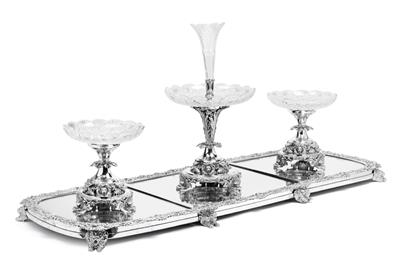 A mirrored tray with three attached dishes, - Works of Art